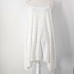 BCBGeneration White Lace Lined Loose Fit Tent Dress Spaghetti Straps